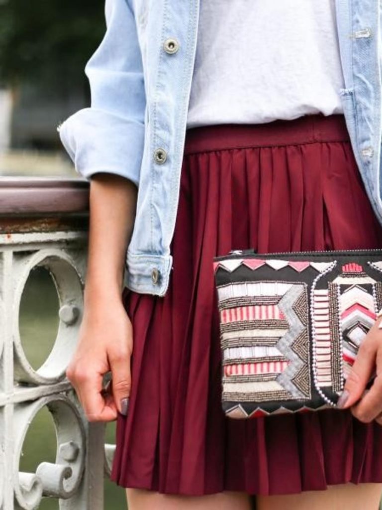 Burgundy Pleated Mini Skirt