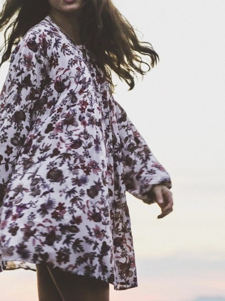 Printed Balloon Sleeve Smock Dress