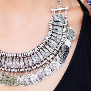Silver Coin Bib Necklace