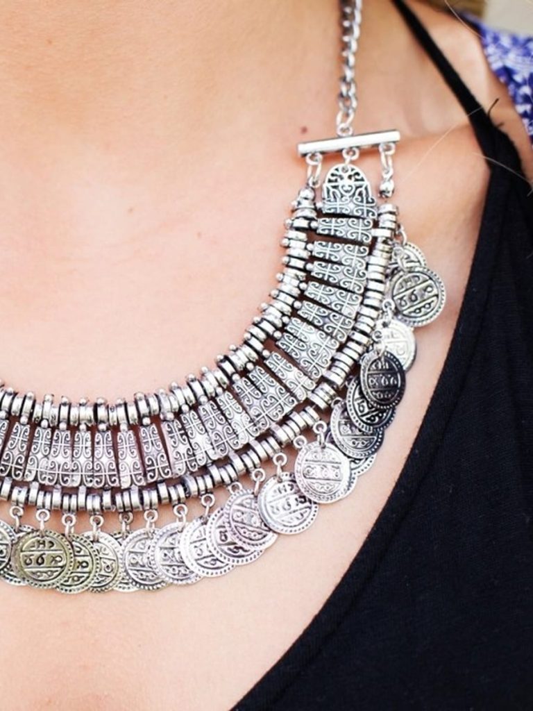Silver Coin Bib Necklace